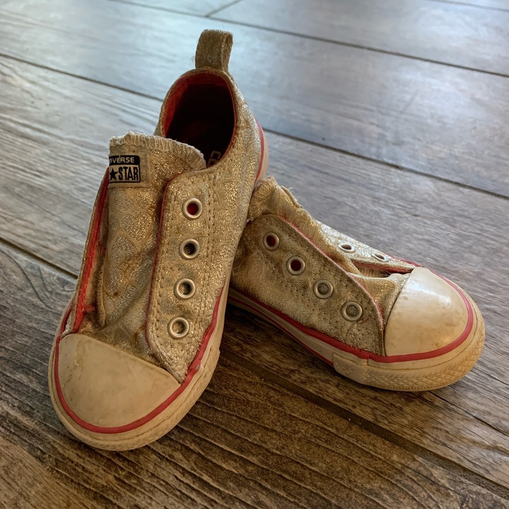 Sparkly silver and pink Converse Toddler 7